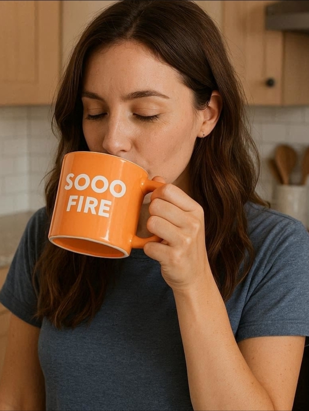 Room Essentials Orange Ceramic Mug with White 'SOOO FIRE' Text
